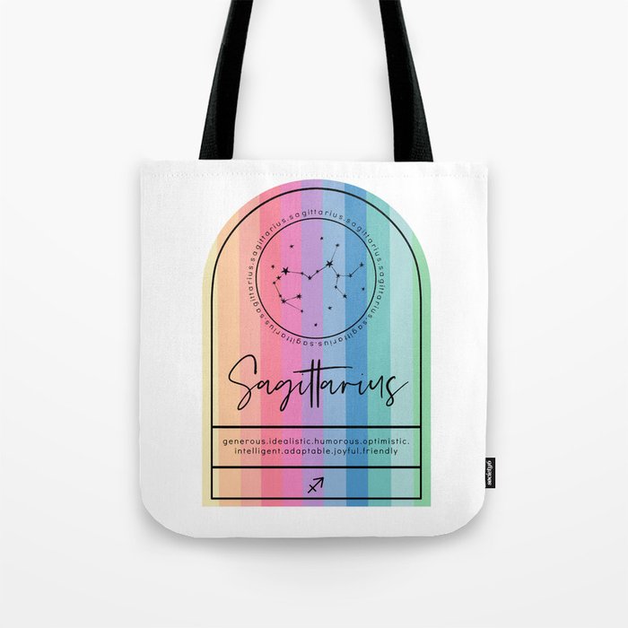 Sagittarius Zodiac | Rainbow Stripe Tote Bag