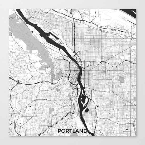 Portland Map Gray Canvas Print