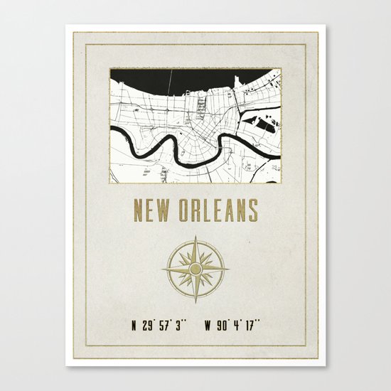 New Orleans - Vintage Map and Location Canvas Print