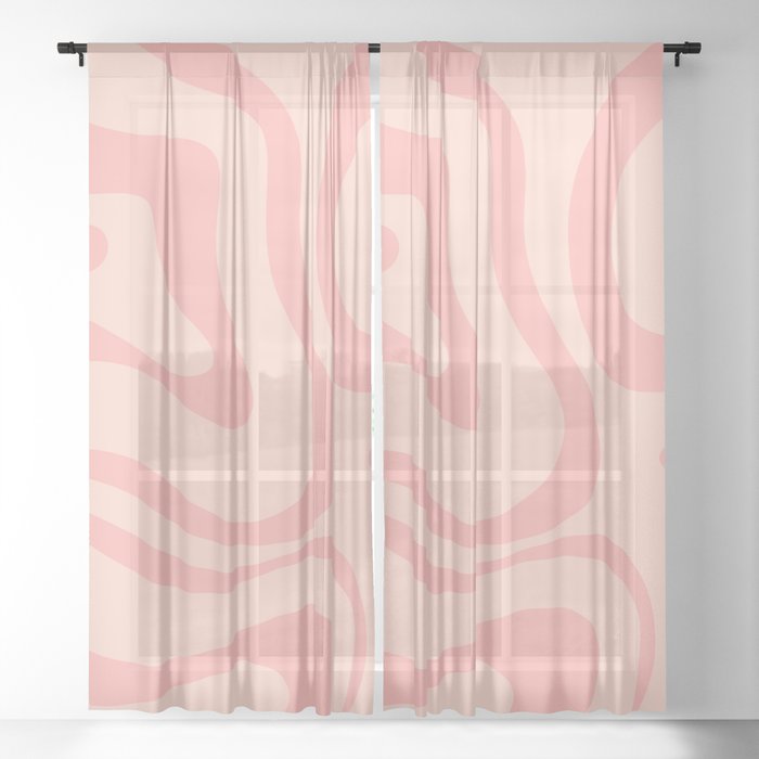 Soft Blush Pink Liquid Swirl Modern Abstract Pattern Sheer Curtain