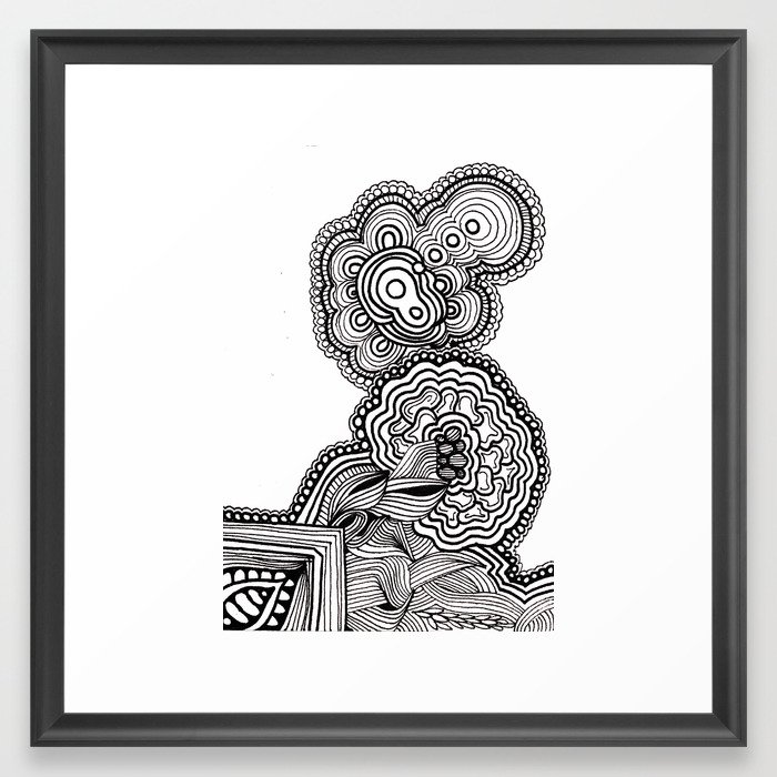 Black and White Flower Brain Framed Art Print