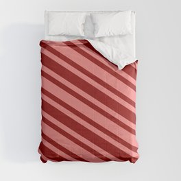 [ Thumbnail: Light Coral and Dark Red Colored Striped/Lined Pattern Comforter ]