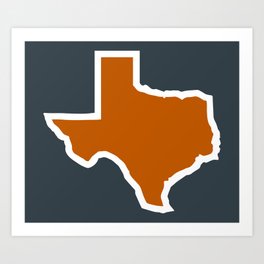Texas Outline in Burnt Orange, Longhorns Art Print | Pop Art, Sports, Vector, Political 