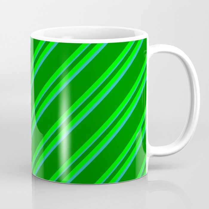 Green, Lime, and Light Sea Green Colored Lined Pattern Coffee Mug