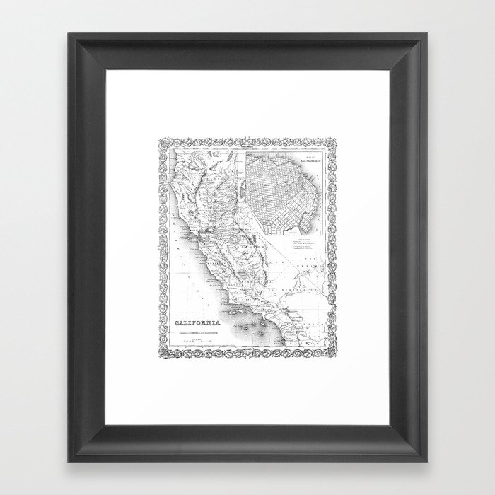 California & San Francisco Map Framed Art Print