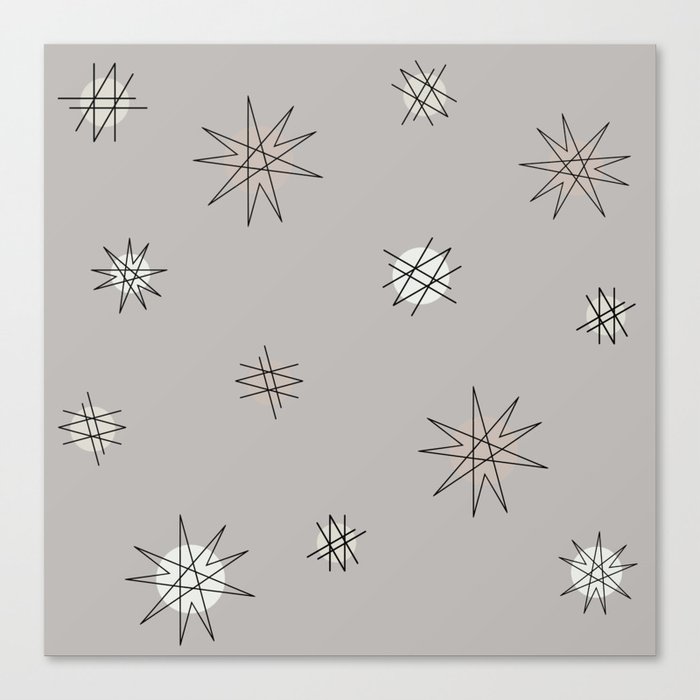 Atomic Age Starburst Planets Taupe Gray Canvas Print