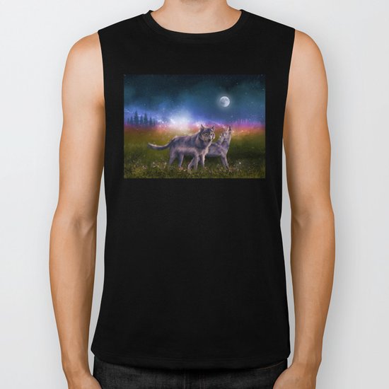wolf and sky Biker Tank