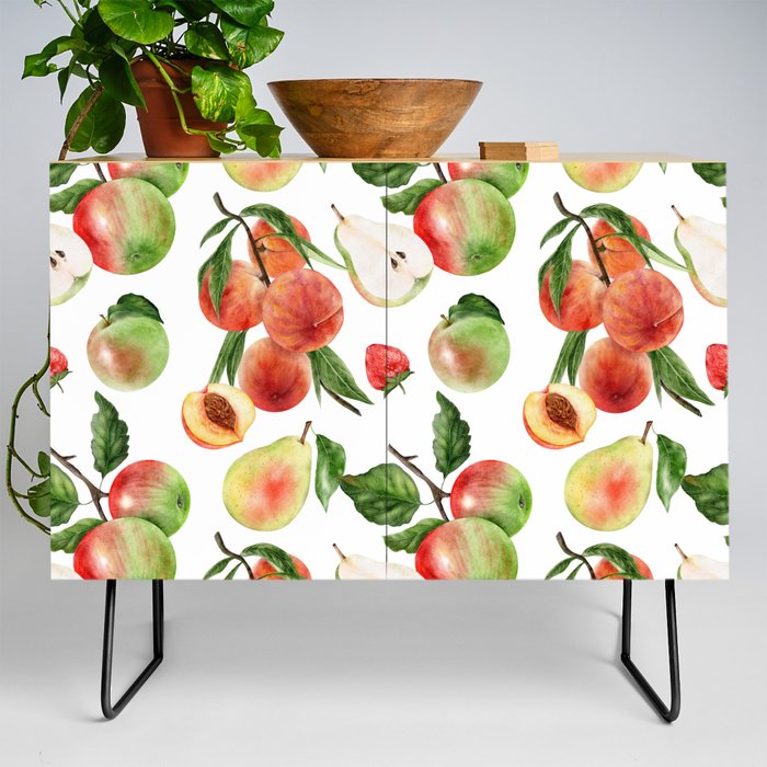 Trendy Summer Pattern with Apples, pears and peaches Credenza