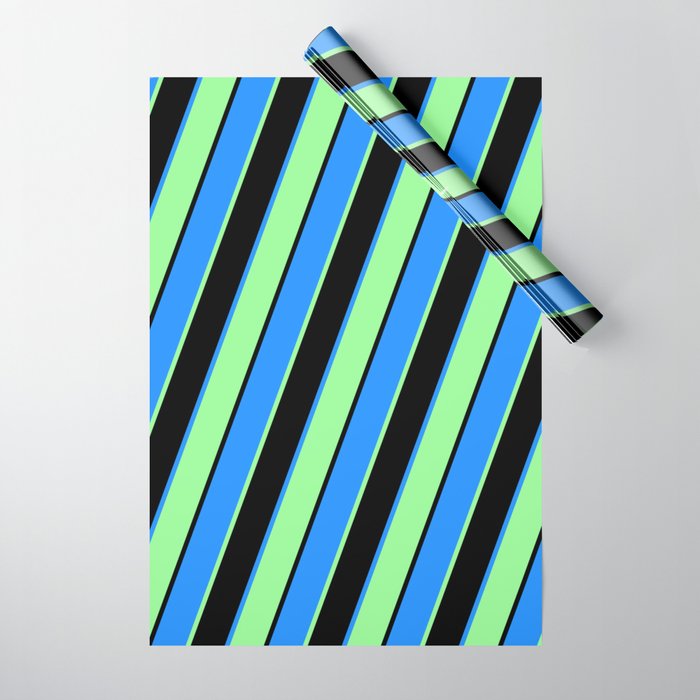 Black, Blue, and Green Colored Striped Pattern Wrapping Paper