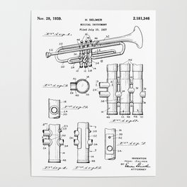Selmer Trumpet Patent - Trumpet Art - Black And White Poster