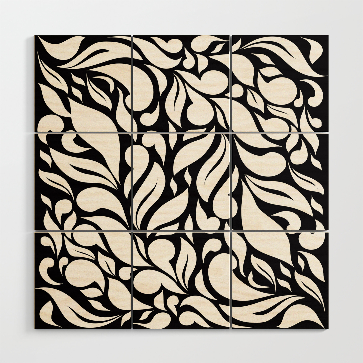 Abstract Leaves Black And White Wood Wall Art By Mariabiro