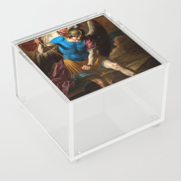 Archangel Michael fights against the Fallen Angel, 1650 by Andrea Vaccaro Acrylic Box