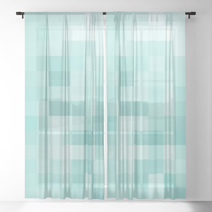 geometric square pixel pattern abstract in green Sheer Curtain