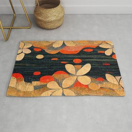 Abstract Flowers Carved in Wood Area & Throw Rug