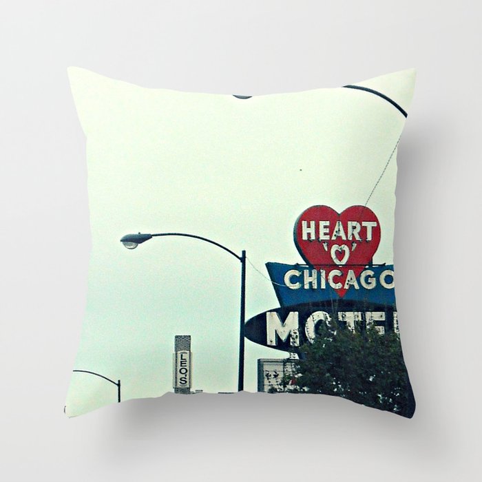 Heart 'O' Chicago Motel (Day) ~ vintage neon sign Throw Pillow