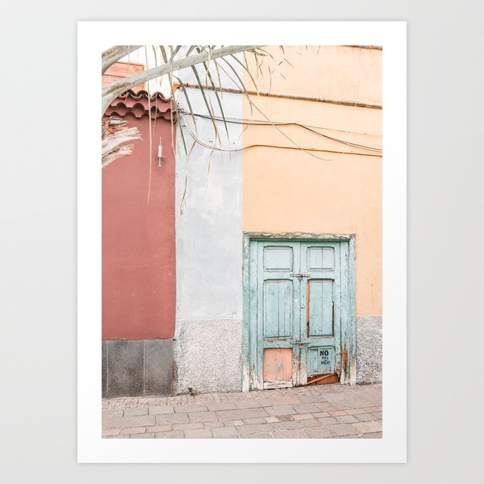 Blue Door In Colorful Street Photo | Houses Of Spain Art Print | Tenerife Island Travel Photography Art Print
