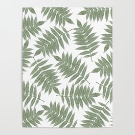Hand painted forest green tropical leaves pattern Poster