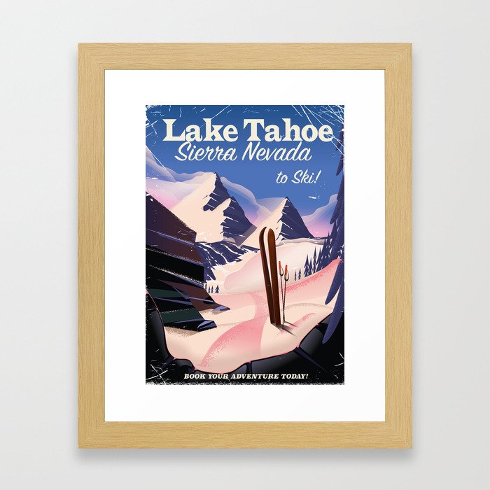 Lake Tahoe vintage ski travel poster Framed Art Print