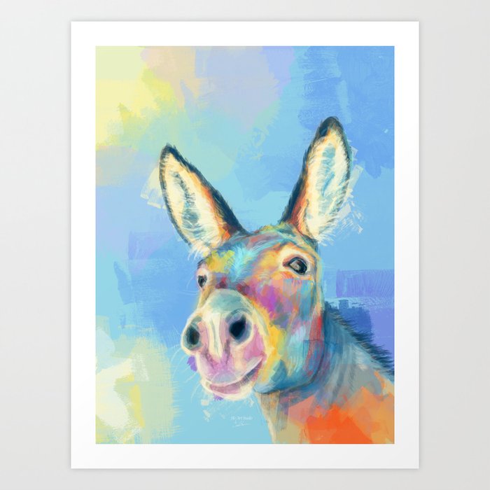 Carefree Donkey - Digital and Colorful Animal Illustration Art Print
