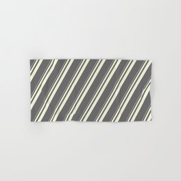 [ Thumbnail: Beige & Dim Grey Colored Striped/Lined Pattern Hand & Bath Towel ]