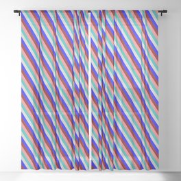 [ Thumbnail: Light Grey, Blue, Maroon, Light Coral, and Light Sea Green Colored Lined Pattern Sheer Curtain ]
