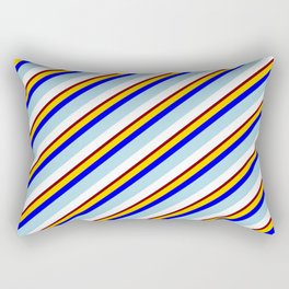 [ Thumbnail: Eye-catching Yellow, Blue, Light Blue, White & Maroon Colored Lines Pattern Rectangular Pillow ]
