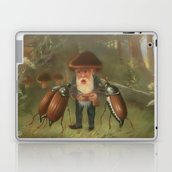 Gnome Pestered by three begging mayflies Vintage Postcard Art Laptop & iPad Skin