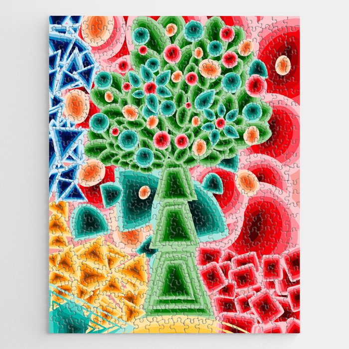 Still Nature With Abstract Geometric Flowers Jigsaw Puzzle