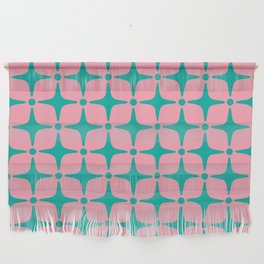 Colorful Mid Century Modern Star Pattern 950 Pink and Turquoise Wall Hanging