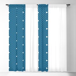 White Polka Dots Lace Vertical Split on Dark Blue Blackout Curtain