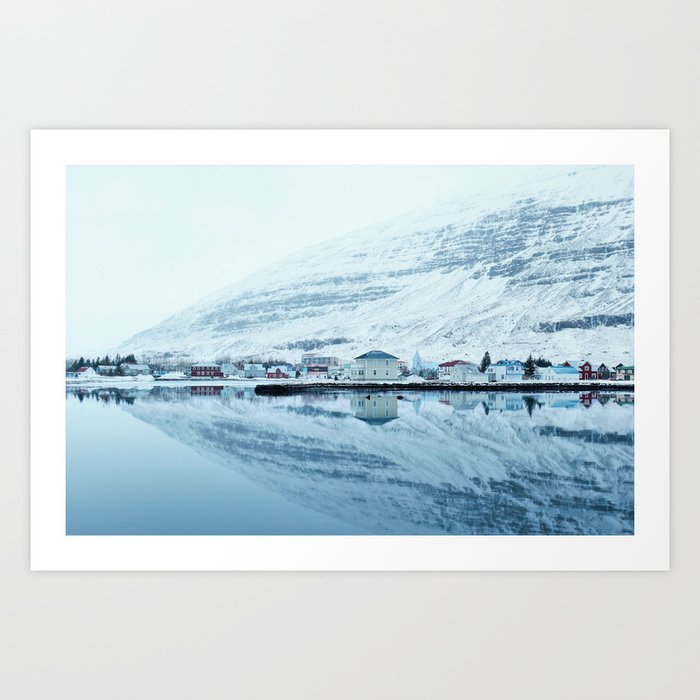 Houses by the water reflect Art Print