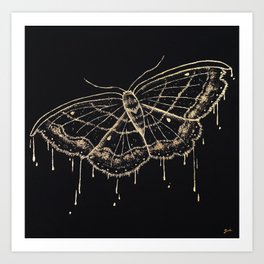 gold lace border moth on black Art Print