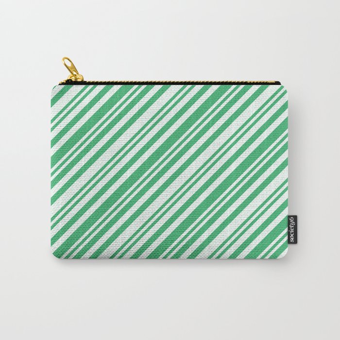 Mint Cream and Sea Green Colored Lines Pattern Carry-All Pouch