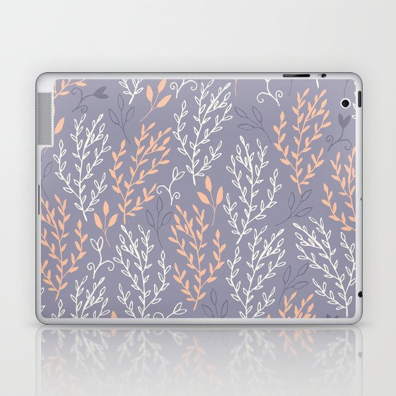 Geneva - orange and white leaves on blue background Laptop & iPad Skin