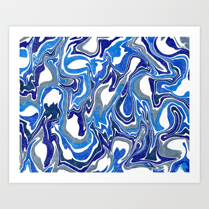 Blue, Grey and White Liquid Abstract Art Print