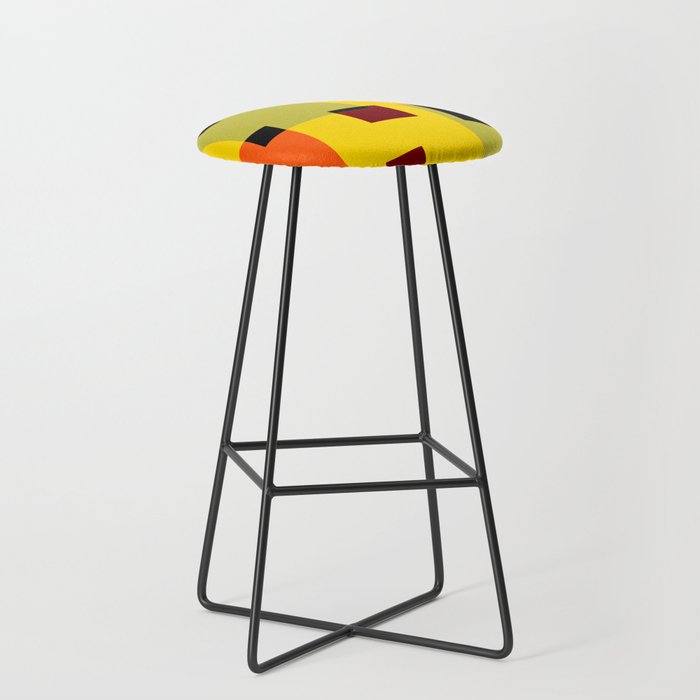 Geometric Abstraction - Green Orange Black Red Yellow  Bar Stool