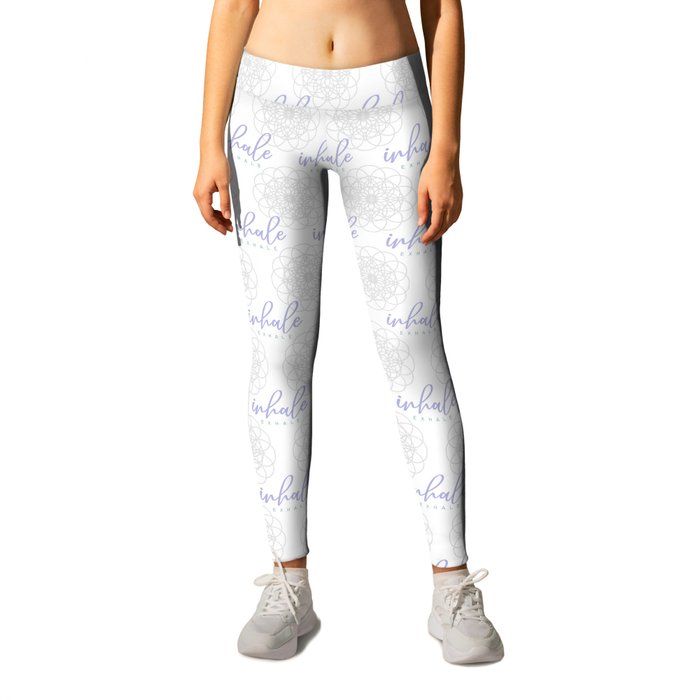 Inhale Exhale typographic quotes inscription with sacred geometry Leggings