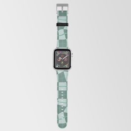 Warped Checkerboard Grid Illustration Playful Teal Green Apple Watch Band