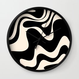 Retro Liquid Swirl Abstract in Black and Almond Cream 2 Wall Clock