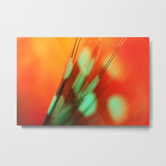 Feather Abstract in Orange Metal Print
