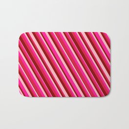 [ Thumbnail: Deep Pink, Crimson, Dark Red, and Light Pink Colored Lines/Stripes Pattern Bath Mat ]