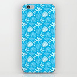 Turquoise And White Coral Silhouette Pattern iPhone Skin