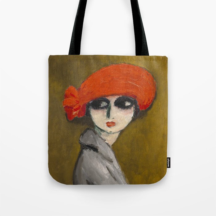 The Corn Poppy portrait painting of a young woman in searing red hat by Kees van Dongen Tote Bag
