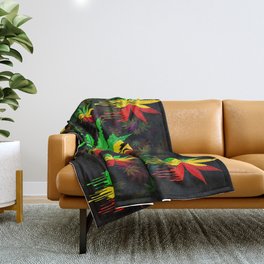 Marijuana Leaf Rasta Colors Dripping Paint Throw Blanket