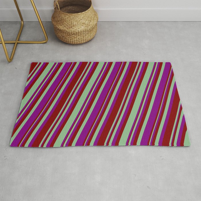 Dark Sea Green, Purple, and Maroon Colored Striped/Lined Pattern Rug