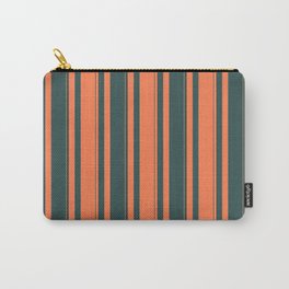 [ Thumbnail: Coral and Dark Slate Gray Colored Striped/Lined Pattern Carry-All Pouch ]
