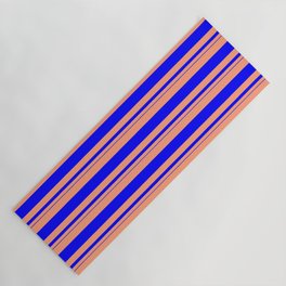 [ Thumbnail: Light Salmon & Blue Colored Lined/Striped Pattern Yoga Mat ]