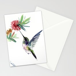 Hummingbird. elegant bird and flowers, minimalist bird art beautiful bird painting Stationery Card
