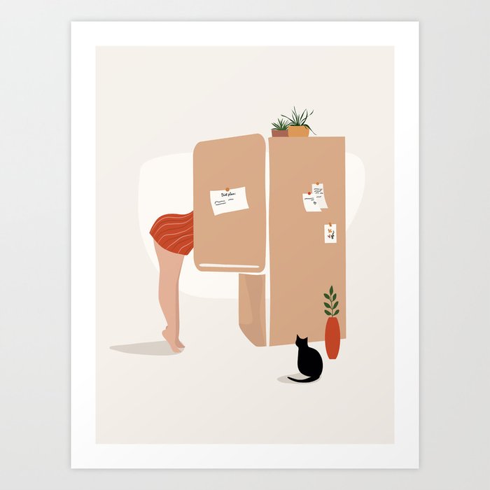 Funny kitchen art print, Girl searching something to eat in the fridge,  Don't care about diet, Kitchen decor Art Print by Kristinity Art | Society6