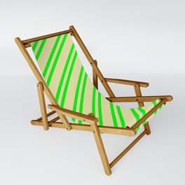 [ Thumbnail: Lime and Pale Goldenrod Colored Pattern of Stripes Sling Chair ]